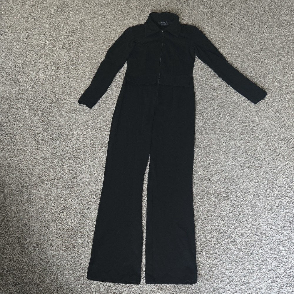 Black High Collar Wide-Leg Jumpsuit